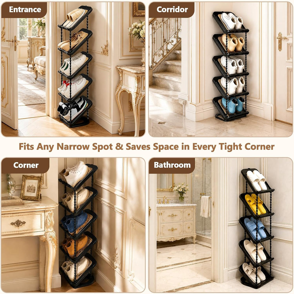 2 Pack Slanted Narrow Shoe Rack 5 Tiers, Slim Depth Vertical Shoe Shelf