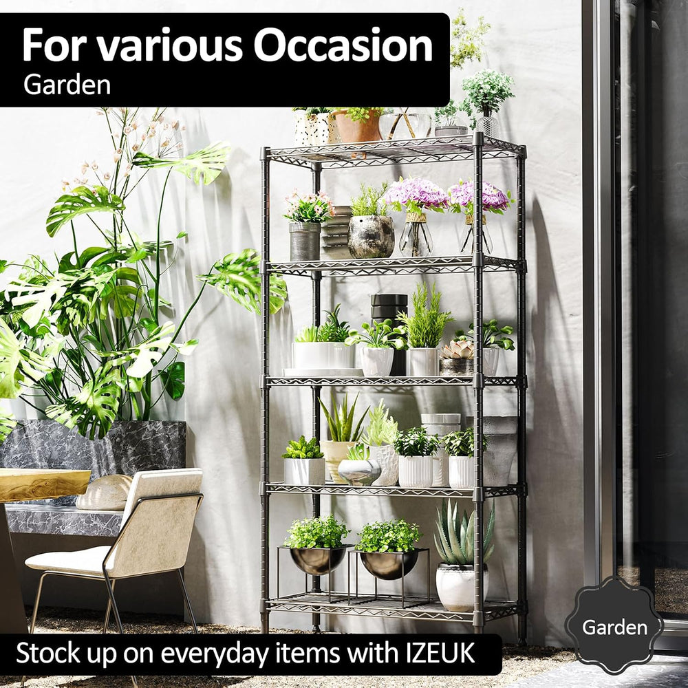 5-Tier Metal Shelving Unit, 24" Wide Wire Shelving for Pantry & Garage