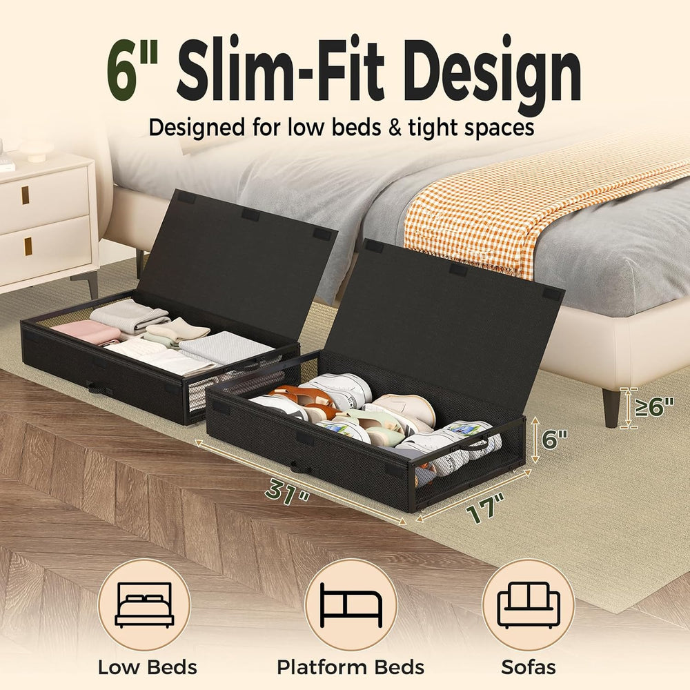 Fokyfok 2 Pack Under Bed Storage with Wheels 6 inch Height