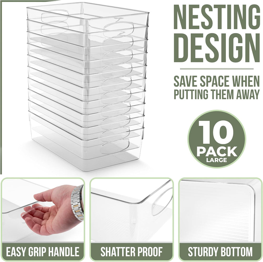 Sorbus Fridge Organizers and Storage, Clear Bins (Large, 10 Pack)