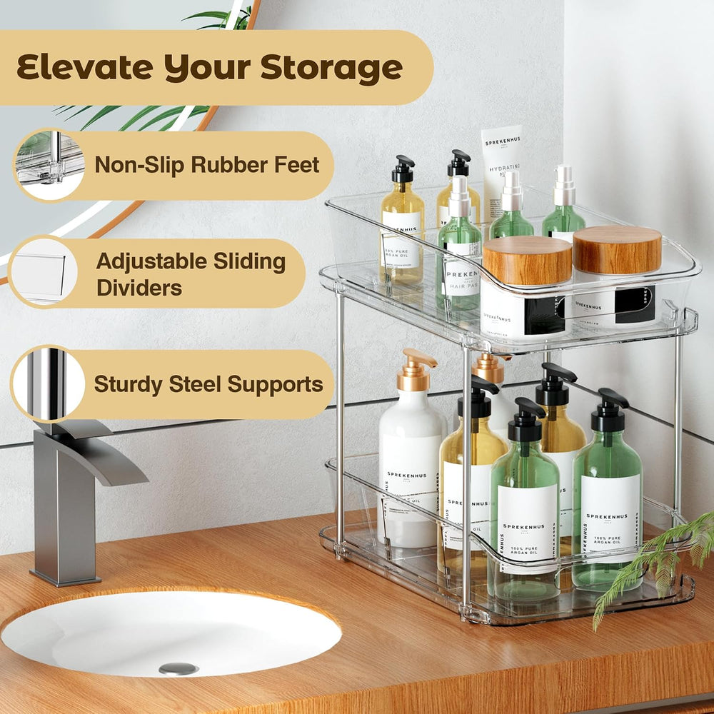 incostar 2 Tier Pull-Out Storage Organizer for Bathroom and Kitchen, Under Si...