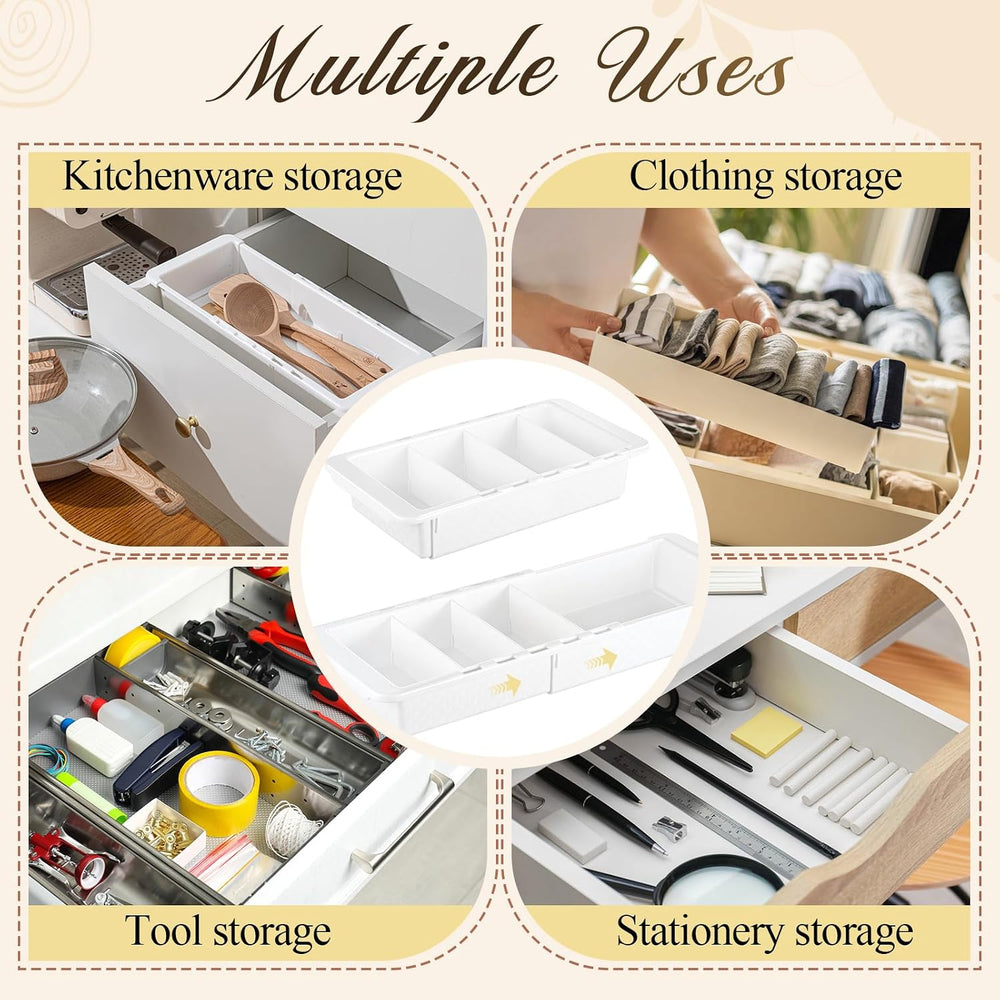 Expandable Deep Drawer Organizer Bins for Desk, White, 4 Pcs