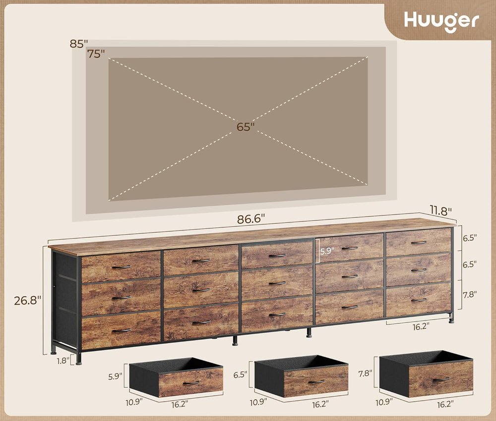 Huuger 86.6 Inch Long Dresser for Bedroom, TV Stand for 65, 75, 85 Inch TV
