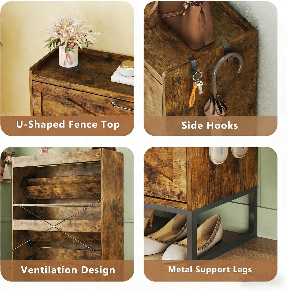 HUAHUU Shoe Cabinet with 3 Flip Drawers, Narrow Shoe Rack Cabinet, Freestandi...