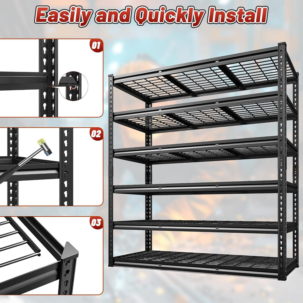 REIBII 6 Tier Heavy Duty Storage Shelving for Garage Basement Warehouse