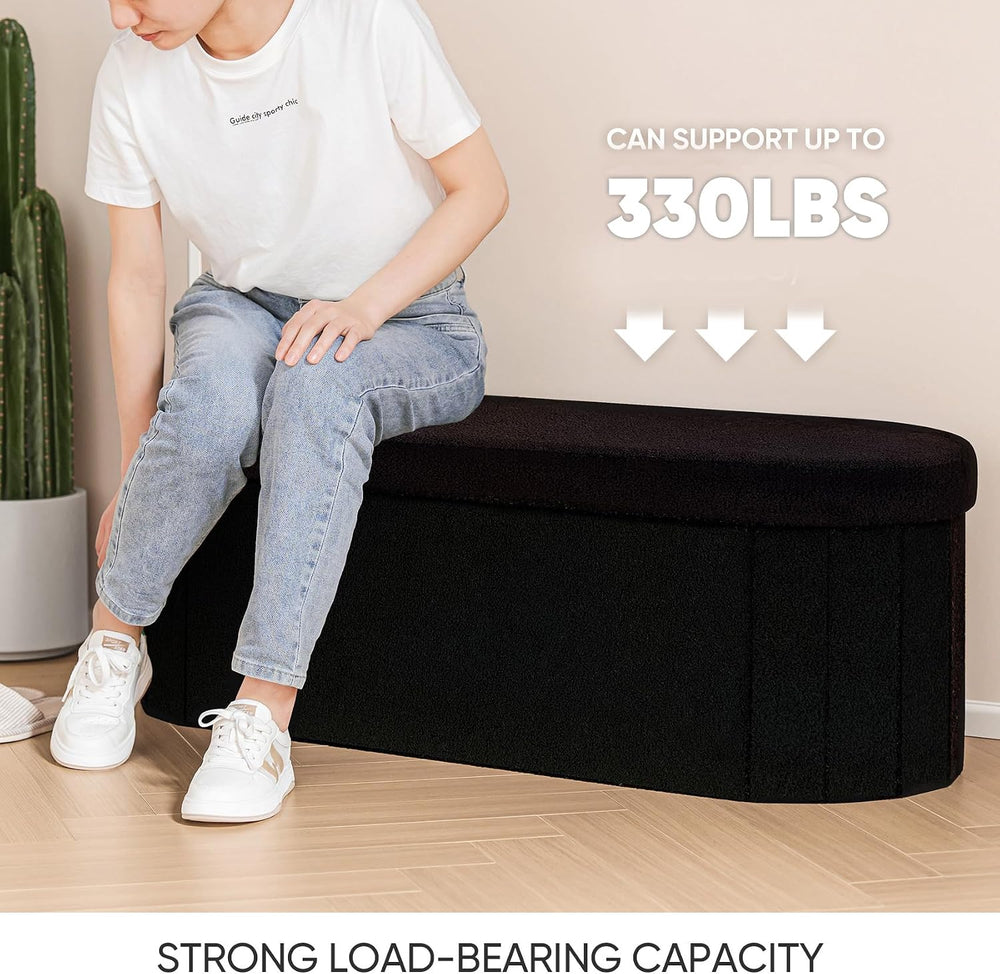 B FSOBEIIALEO Ottoman with Storage for Living Room, Sherpa Folding Storage Ot...