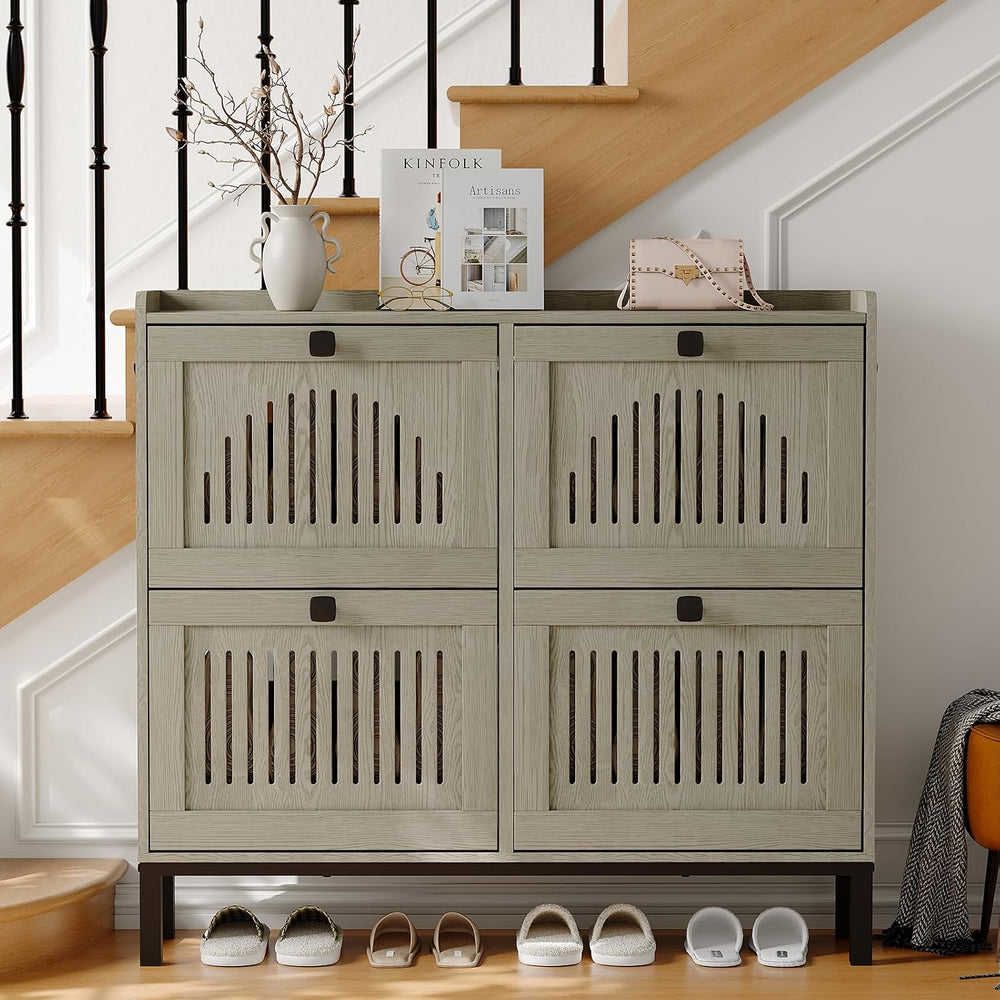 Garvee 4 Flip Drawer Shoe Cabinet with Adjustable Shelves, Hidden Shoe Organi...
