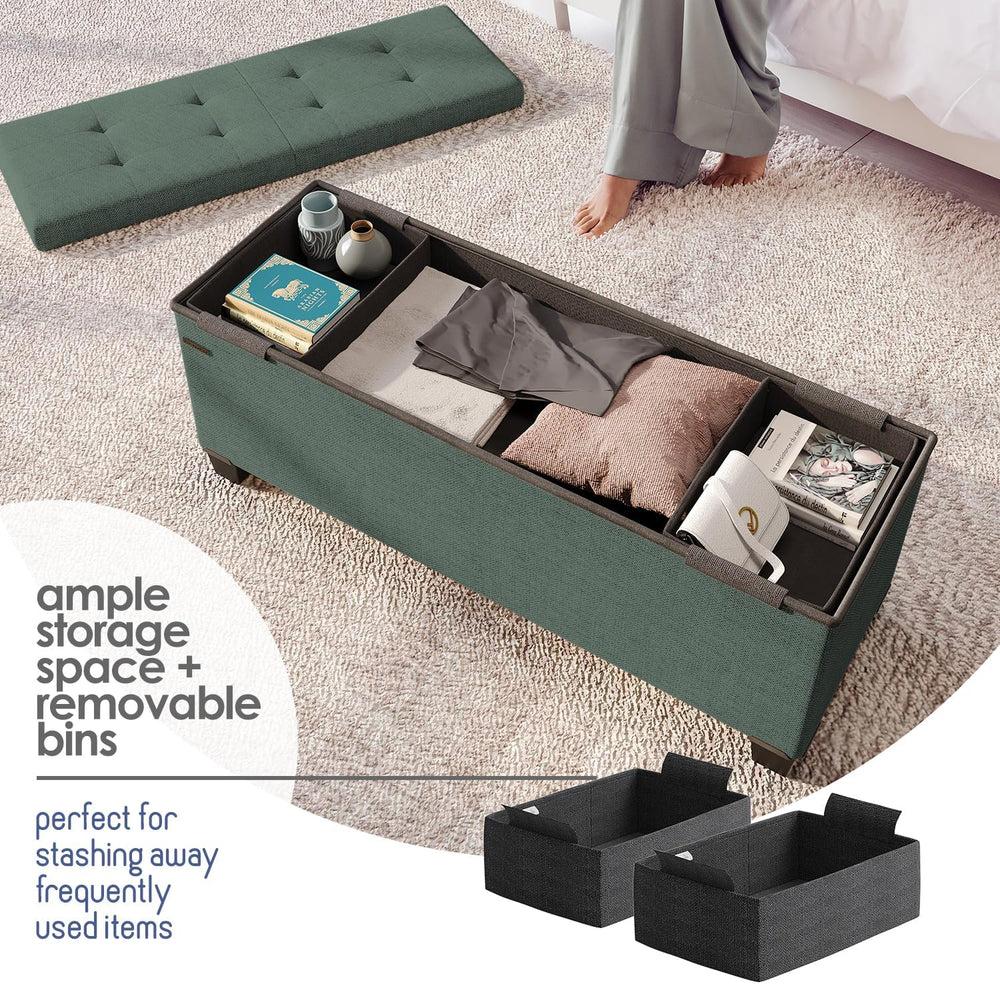 Storage Ottoman Bench with Bins, 43-in Storage Bench for Bedroom End of Bed, ...