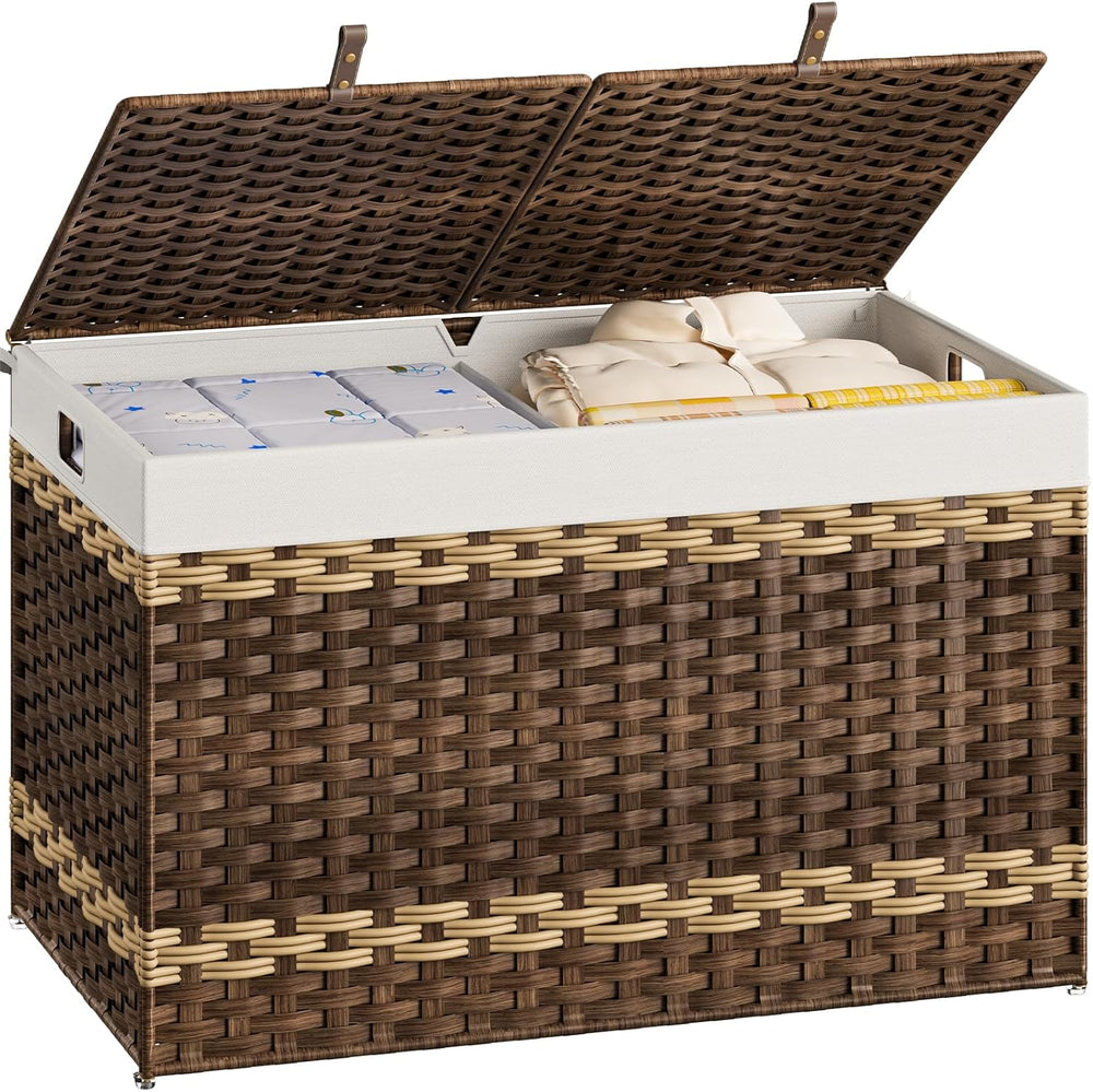 HOOBRO Storage Basket with Lid, 42.3 Gallon (160L) Wicker Storage Basket with...