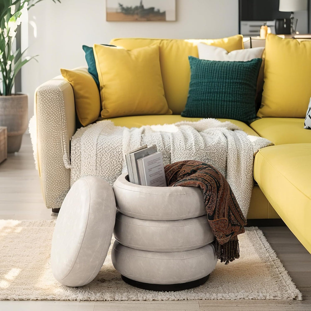 Glitzhome 19.5" H Modern Storage Ottoman, Leatherette Accent Footrest Ot...