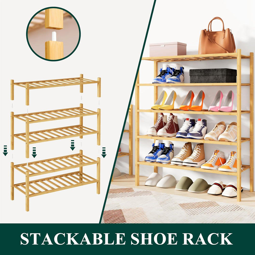 Smiry Bamboo Shoe Rack, 12 Vertical Slats, 6 Tier - 26.8" Wide, Natural