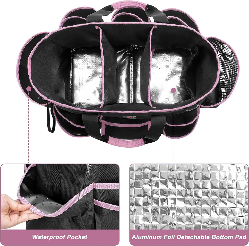 LoDrid Cleaning Caddy Bag with 3 Compartments and Shoulder Strap, Pink Edge