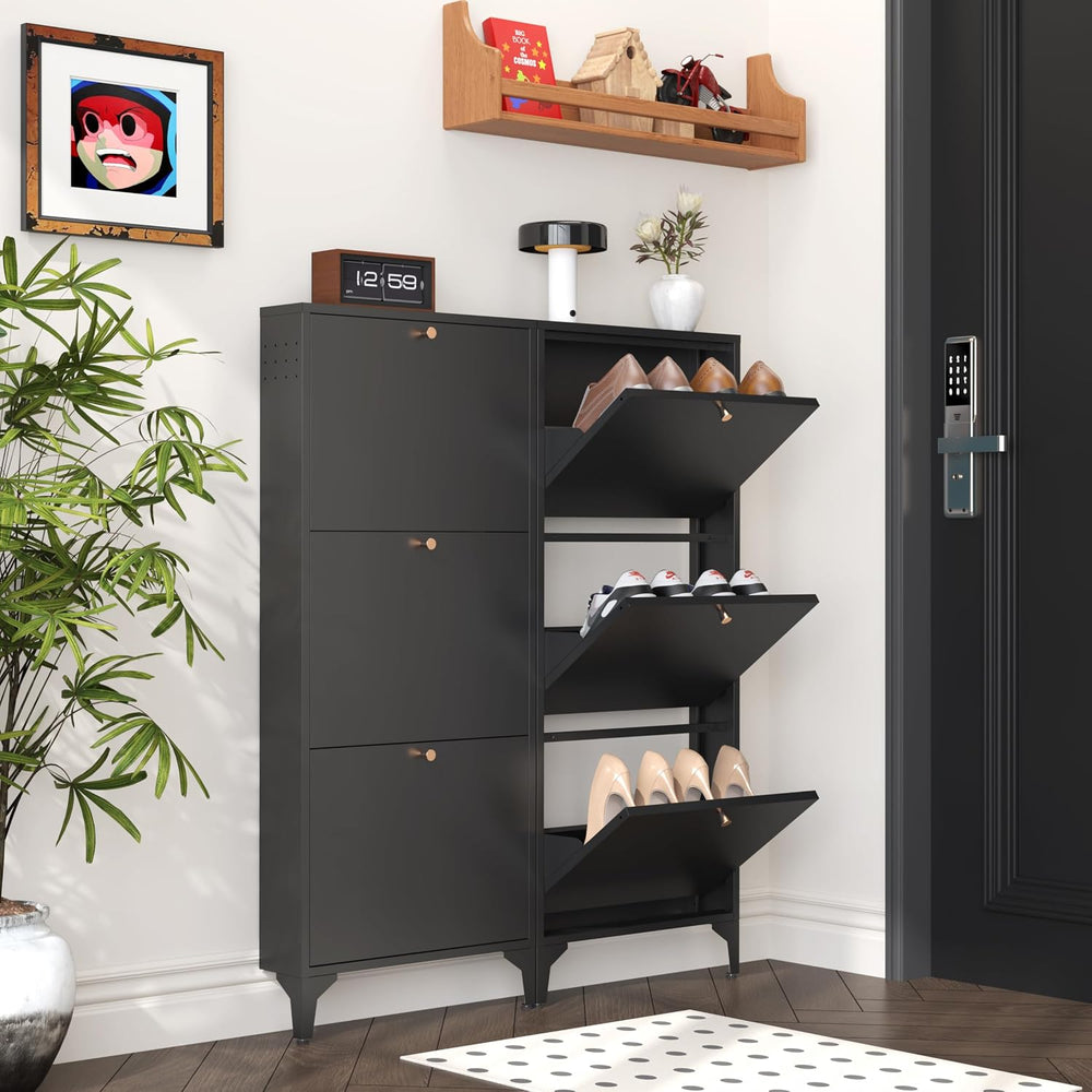 Shoe Storage Cabinet for Entryway with 3 Flip Drawers, Freestanding Shoe Orga...