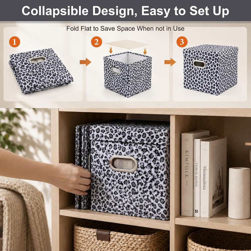 ANMINY Leopard Cheetah Print Storage Cubes Bins with Lids, 11Inch 4PCS