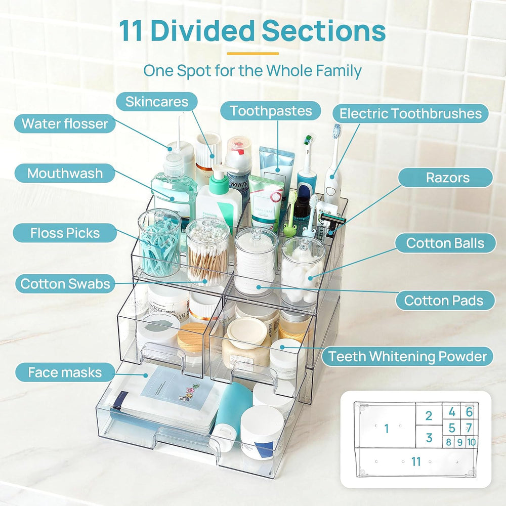 Vtopmart 8 PCS Bathroom Countertop Organizer, 1 Divided Tray with 4 Qtip Hold...