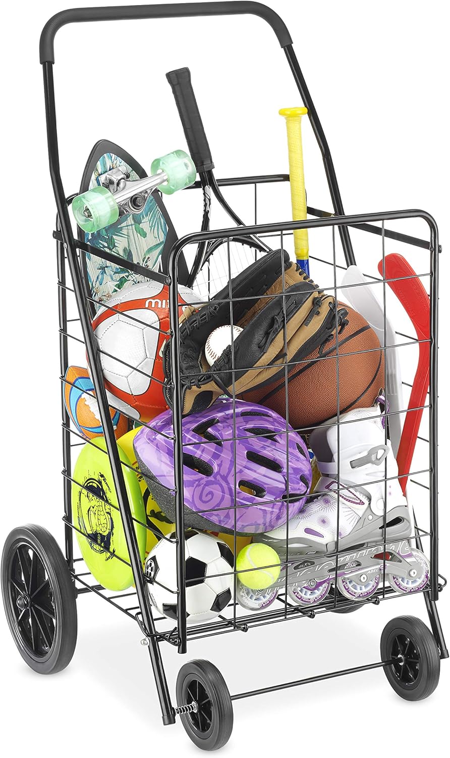 Whitmor Extra Large Utility Foldable Shopping Cart with Wheels, 100 Lb Capaci...