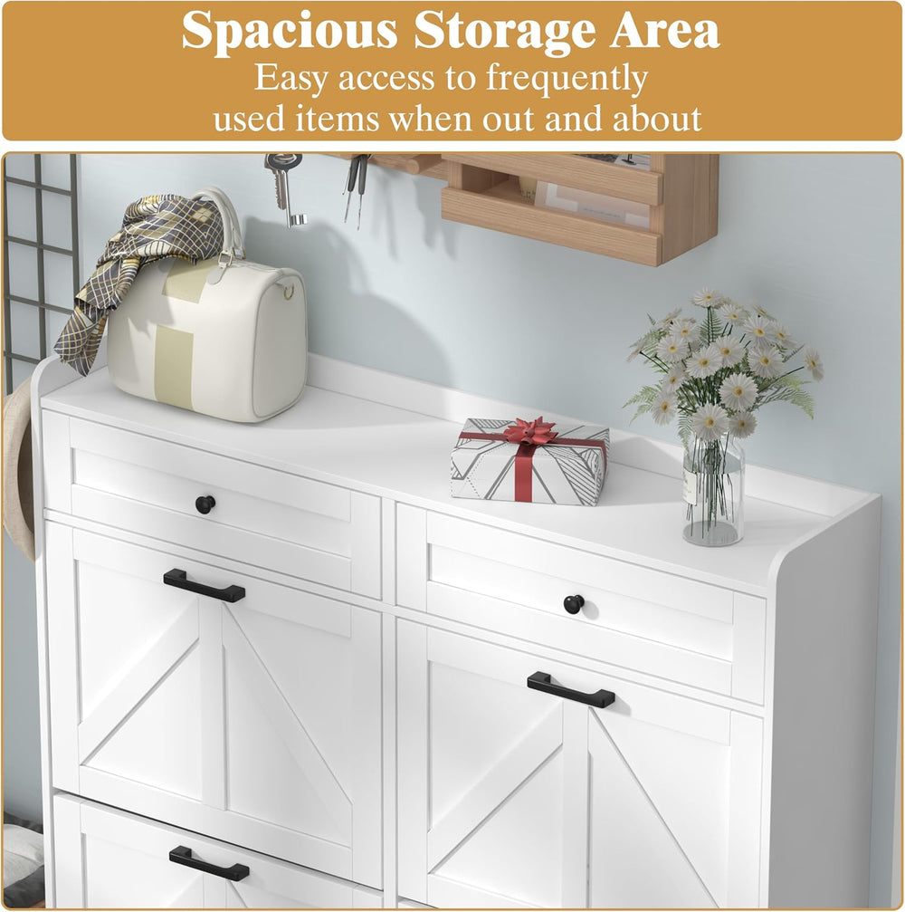 Thacuok Shoe Cabinet with 4 Flip Drawers & 2 Storage Drawers, Rustic Farm...