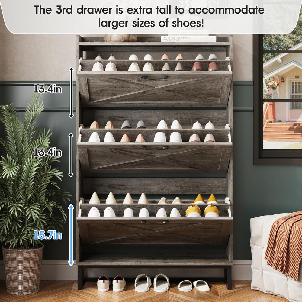 Maupvit Shoe Storage Cabinet with 3 Flip Drawers, Freestanding Organizer with...
