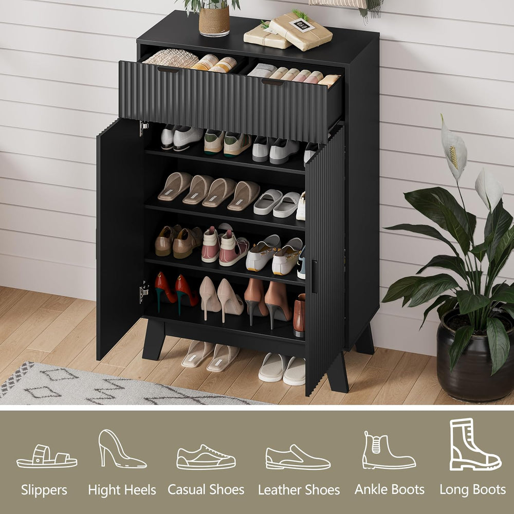HUANLEGO Shoe Cabinet Storage for Entryway with Doors, Black