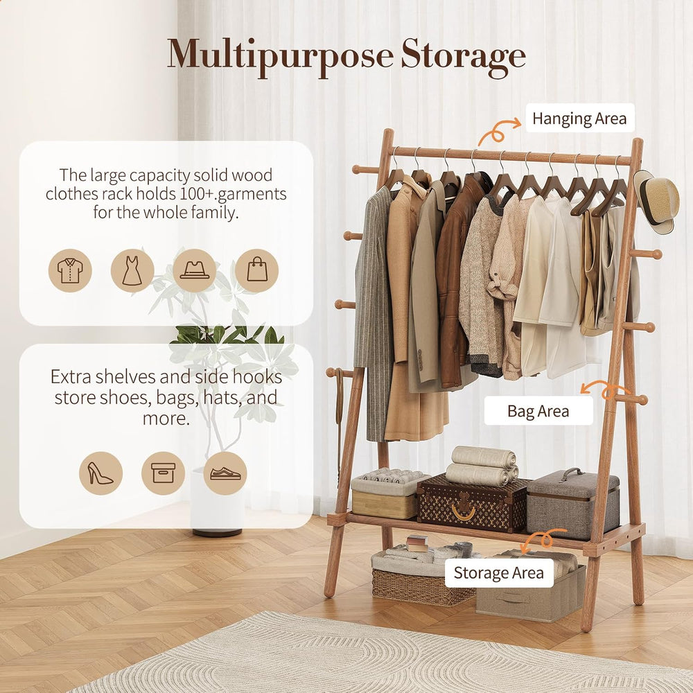 Yoobure Solid Wood Clothes Rack - Heavy Duty Clothing Racks for Hanging Cloth...