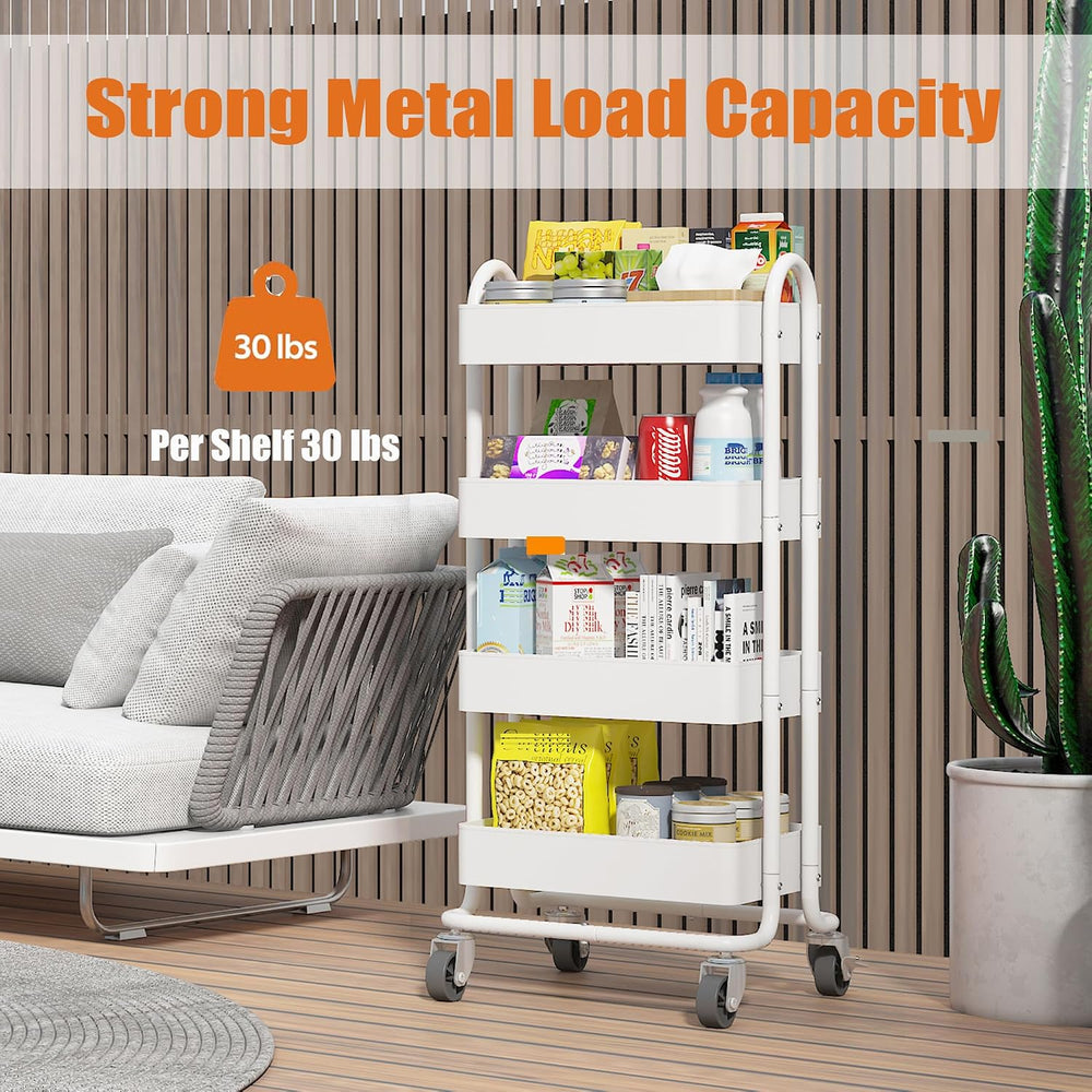 4 Tier Metal Rolling Cart with Wheels,4 Tier Utility Cart with Wheels for Off...