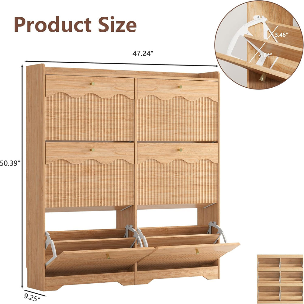 HUANLEGO Shoe Cabinet Storage for Entryway with 6 Flip Drawers, Oak