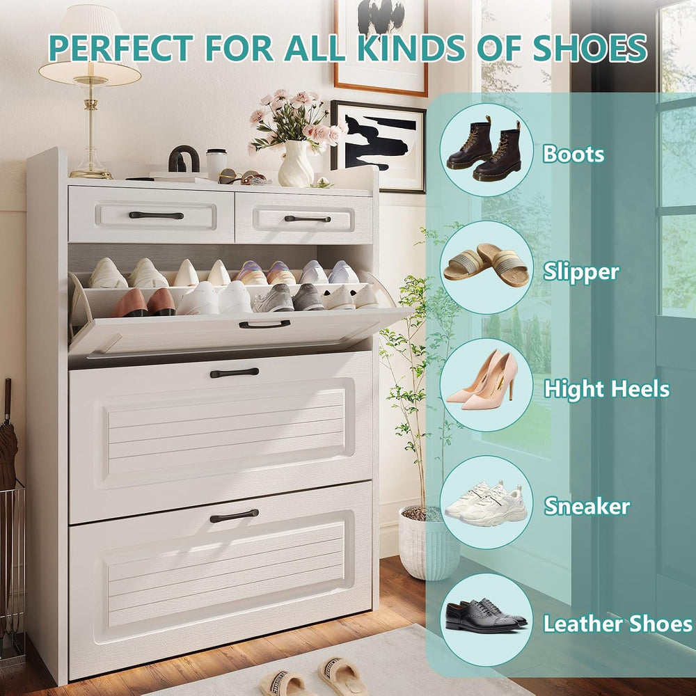 ODUWA Shoe Storage Cabinet with 3 Flip Drawers and 2 Storages Drawers, Easy t...