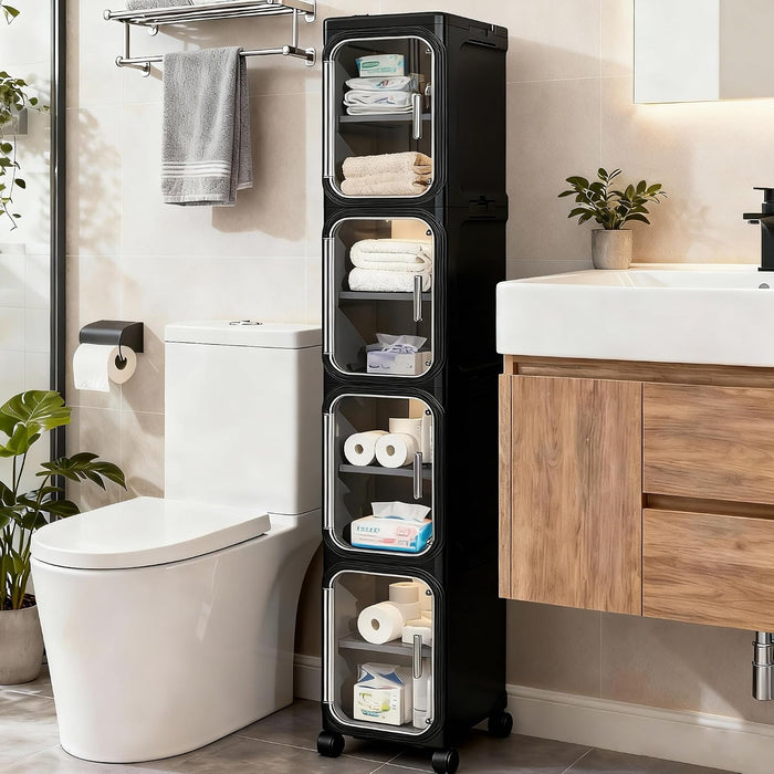 4-Tier Tall Narrow Slim Bathroom Storage Cabinet, Black