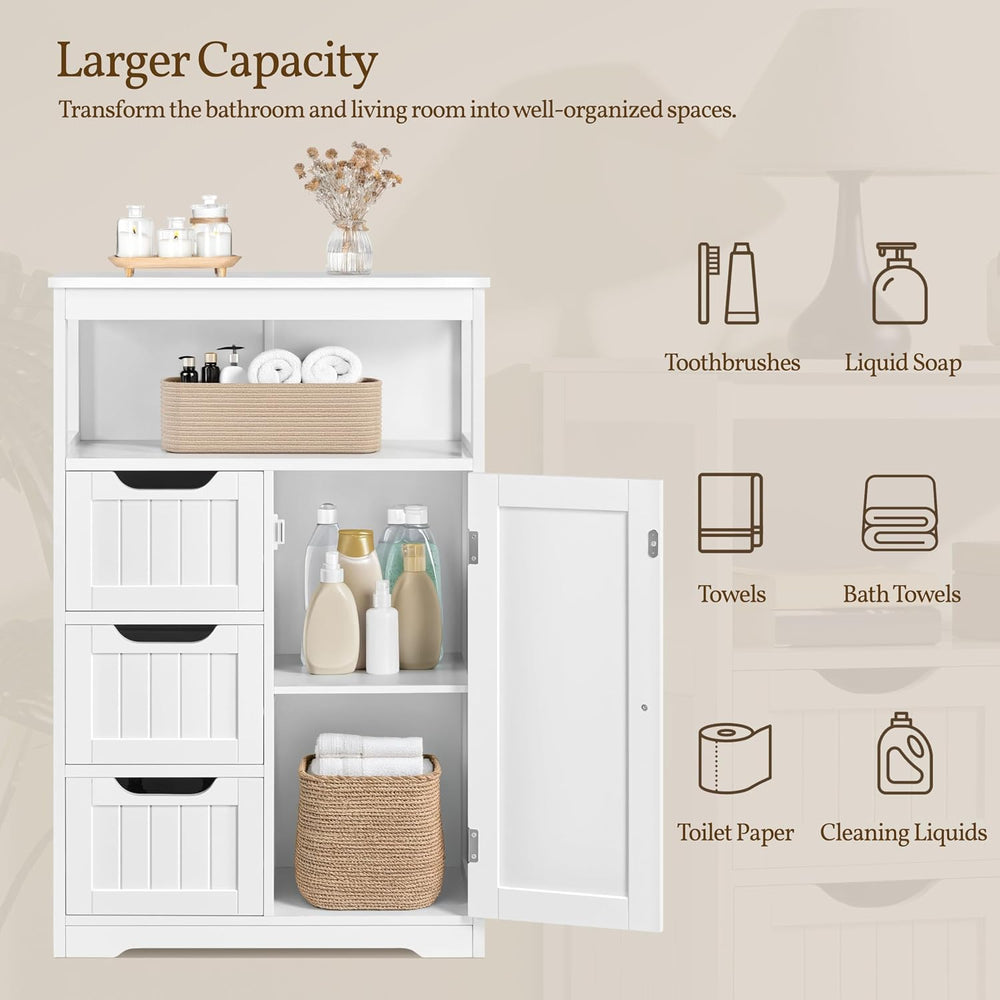 Yaheetech Small Freestanding Bathroom Storage Cabinet with 3 Drawers, White