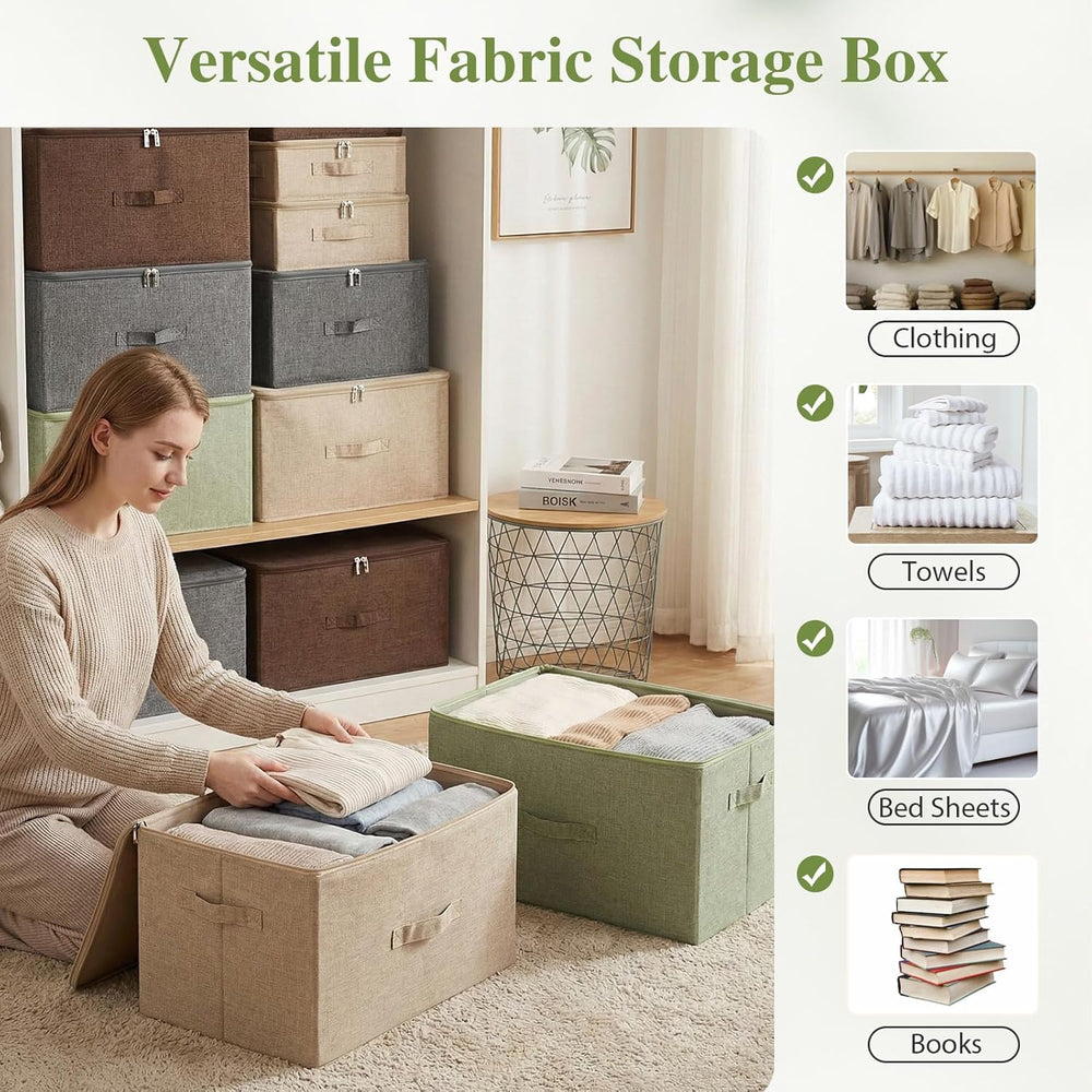 ANMINY Fabric Storage Bins with Zipper Lids, 20"x15"x12", Gree...