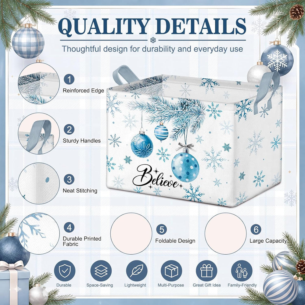 Bucherry 6 Pack Winter Storage Baskets, Snowflake Collapsible Canvas Bins
