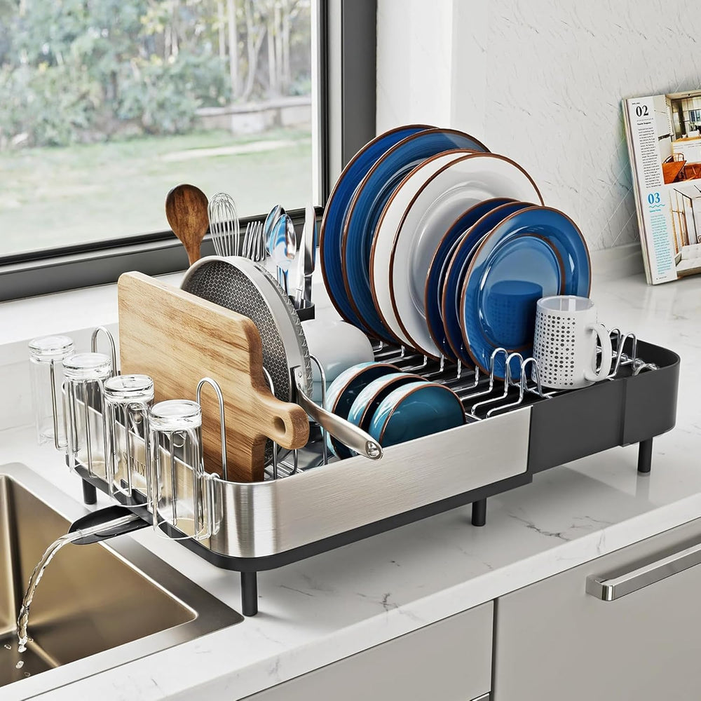 SUNLY Expandable Dish Drying Rack for Kitchen Counter, 304 Stainless Steel Di...
