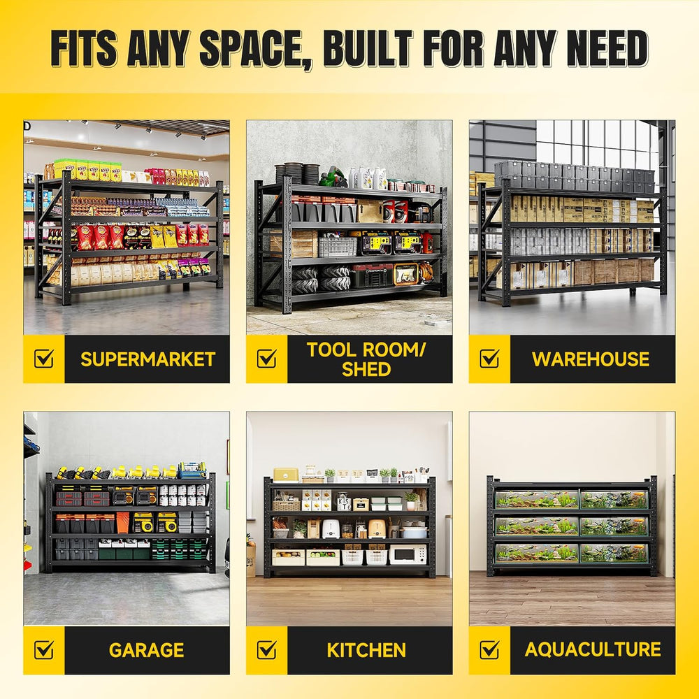 MIIIKO 75" W Metal Garage Storage Shelving Unit,9000LBS Heavy Duty Stora...