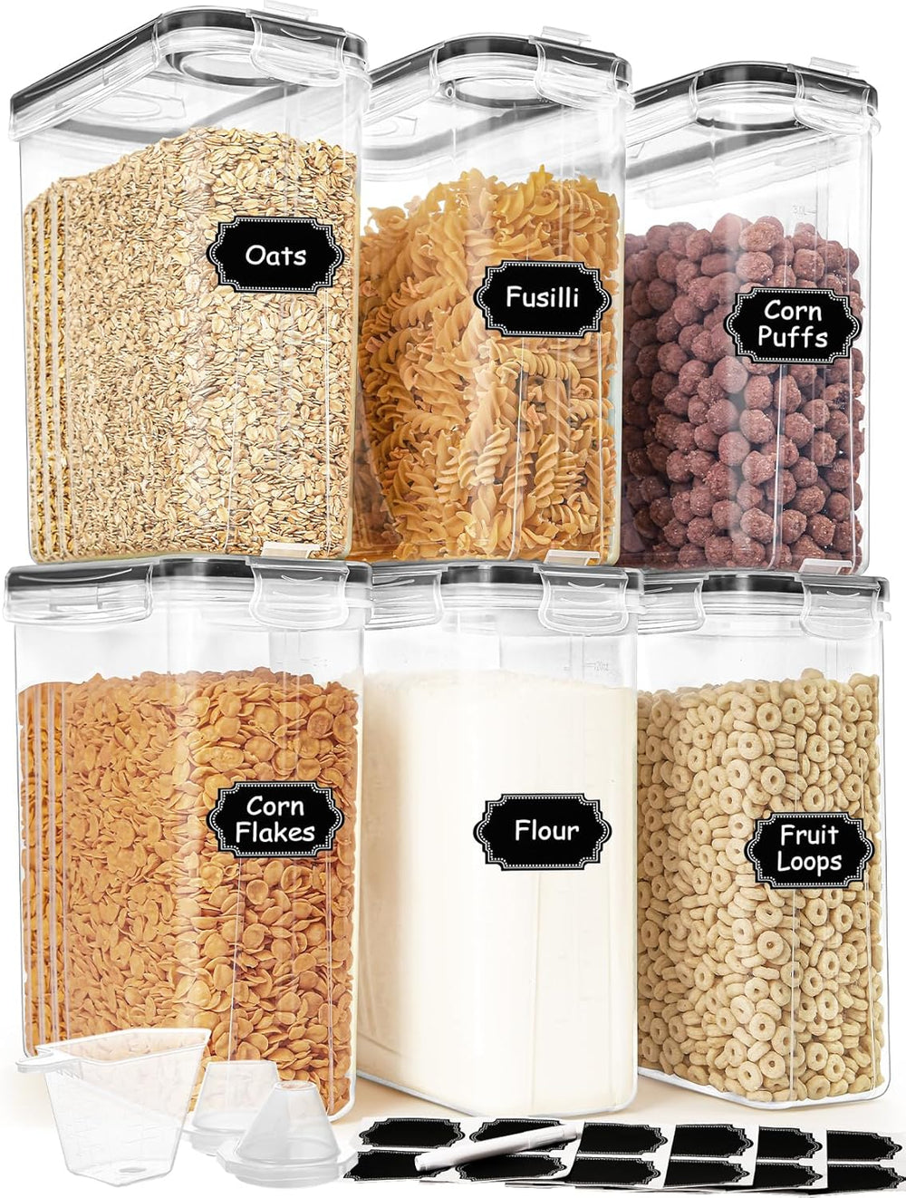 HKJ Chef Cereal Containers Storage Set (4L / 135.2oz), 6PCS Airtight Food Sto...