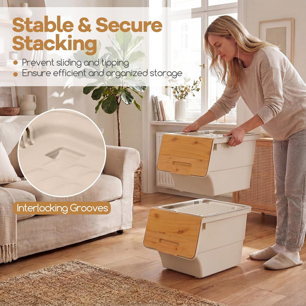 GIANTEX 3 Pack Plastic Stackable Storage Bins with Lids & Wheels, 12.5 QT