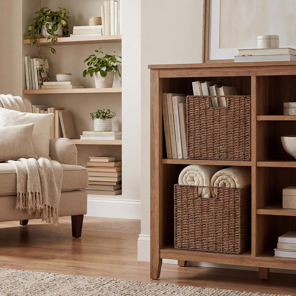 StorageWorks 13 inch Cube Storage Bins, Wicker Baskets for Storage, Brown