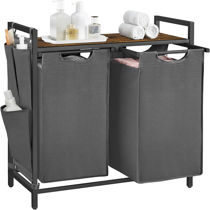 VASAGLE Laundry Hamper with Shelf, 2 Pull-Out Bags, 2 x 12.1 Gallons (46 L)