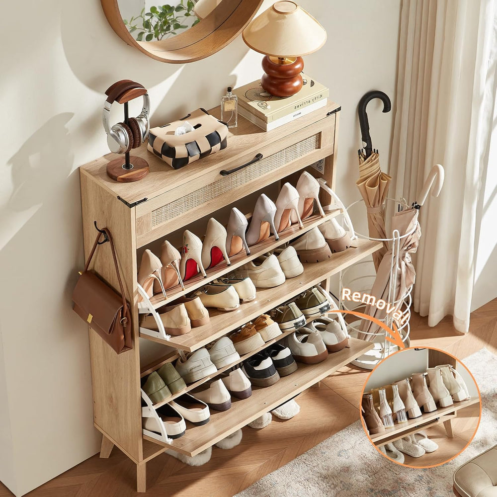 LEYAOYAO Rattan Shoe Cabinet Storage for Entryway with 2 Flip Drawers