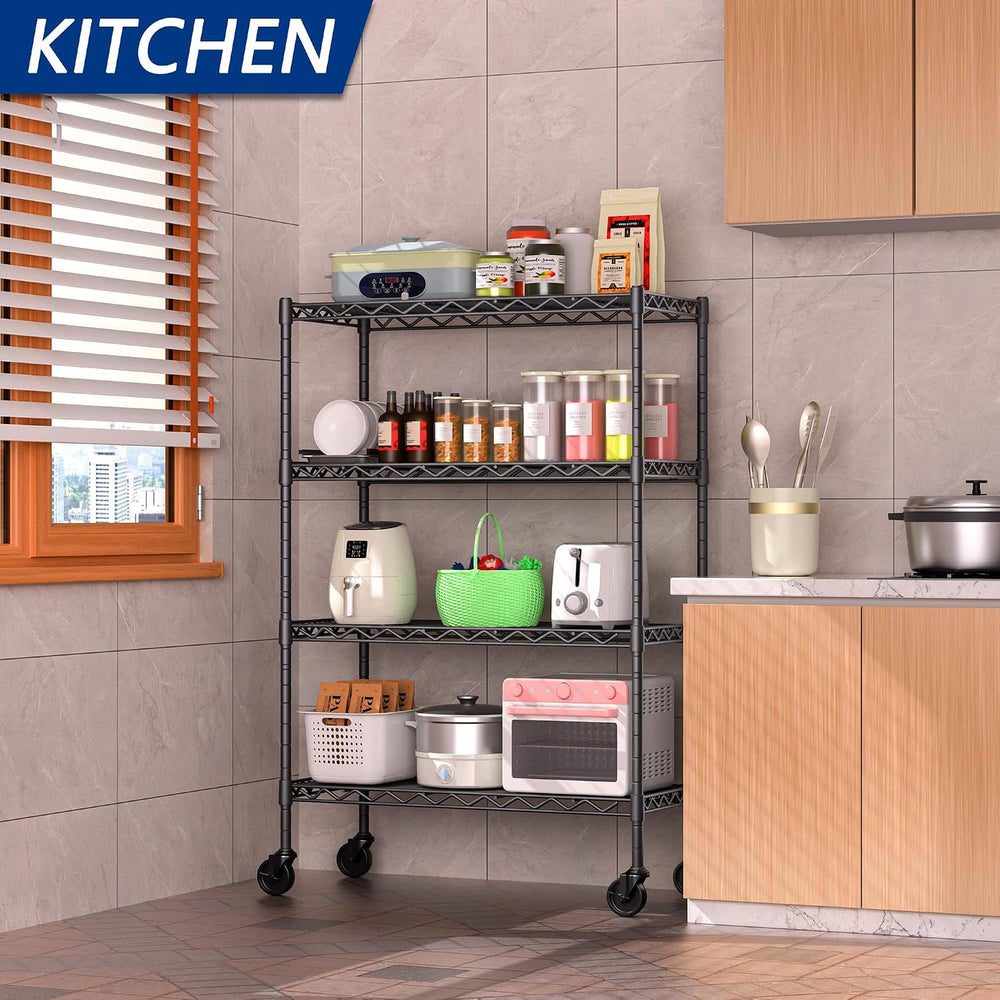 Soywey 4-Shelf Adjustable Heavy Duty Storage Shelving Unit on 4 Wheel Casters...
