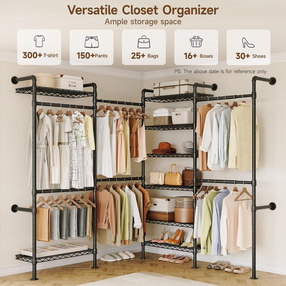 ONBRILL L4 Wall Mounted Heavy Duty Corner Industrial Pipe Clothing Rack
