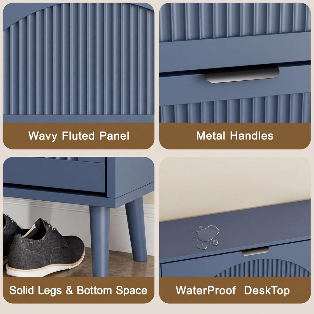Shoe Storage Cabinet with 2 Flip Drawers, Narrow Wood Shoe Organizer Cabinet ...
