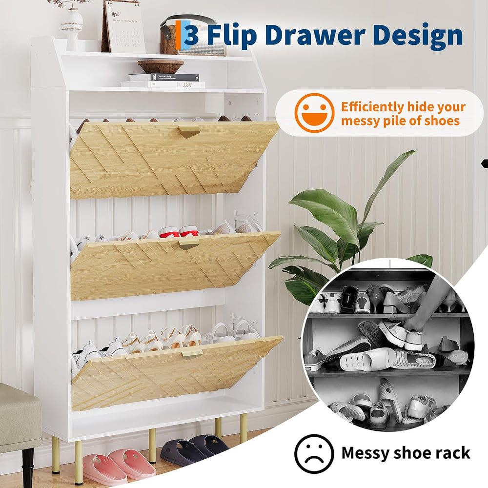 IDEALHOUSE Shoe Cabinet with 3 Flip Drawers, Hidden Shoe Storage Cabinet with...