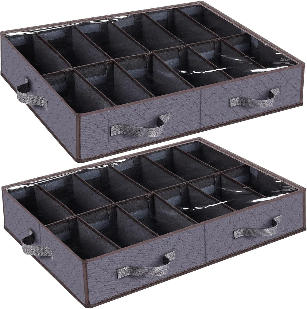 Set of 2, Under Bed Shoe Storage Organizer, Gray