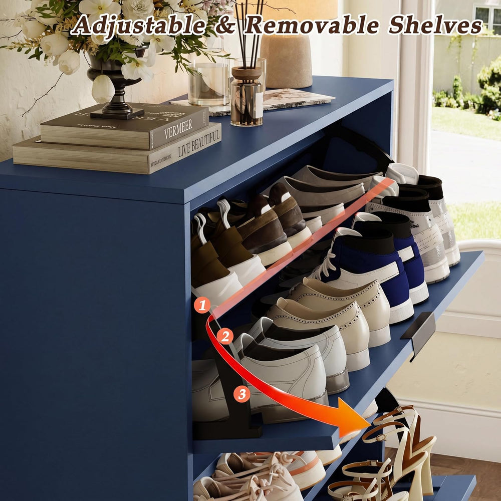 Shoe Storage Cabinet with 2 Flip Drawers, Narrow Wood Shoe Organizer Cabinet ...