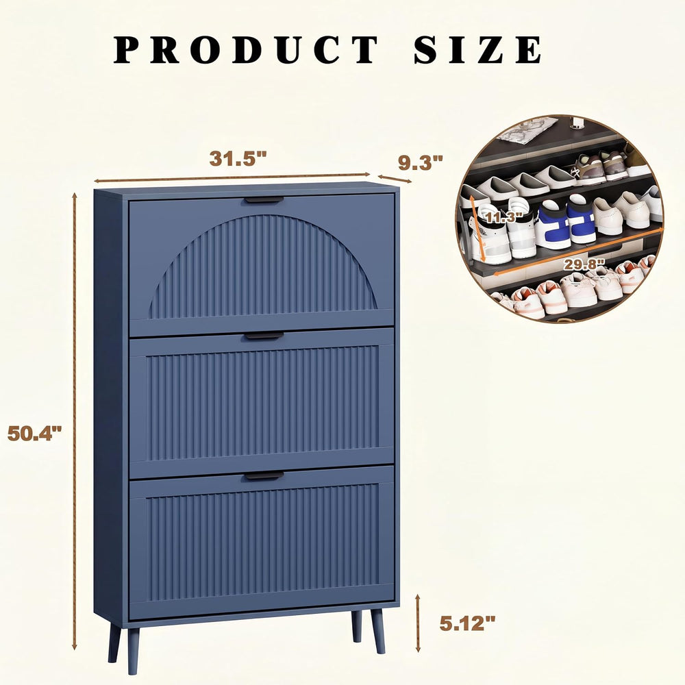 Shoe Storage Cabinet with 3 Flip Drawers, Narrow Wood Shoe Organizer Cabinet ...