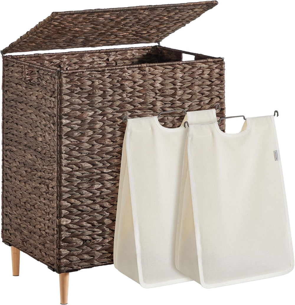 SONGMICS Laundry Hamper With Lid, 130 L Wicker Handwoven Water Hyacinth