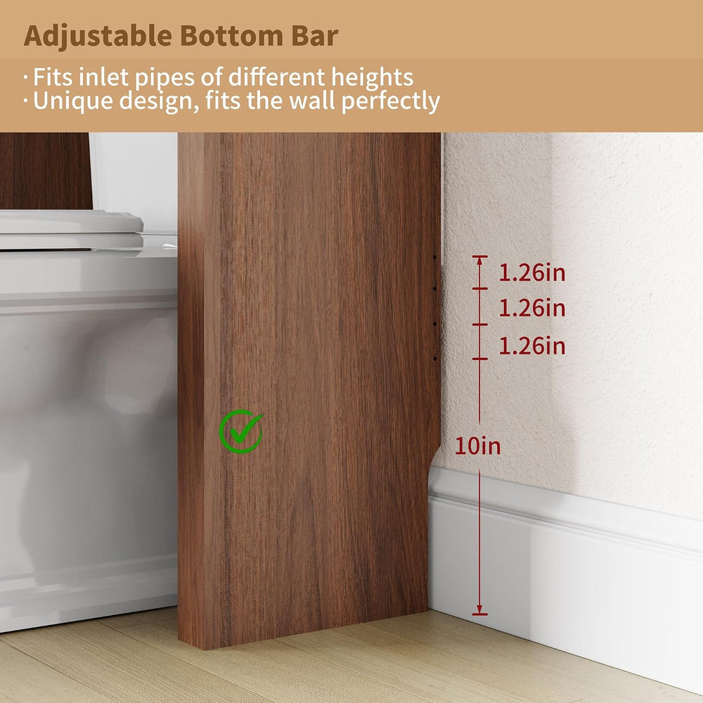Arched Over the Toilet Storage Cabinet with Tempered Glass Doors, Walnut