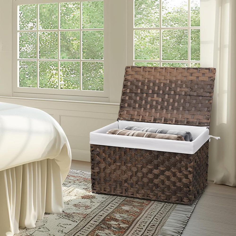 Large Wicker Storage Basket with Lid, 27.7 Gallon (105L), Brown