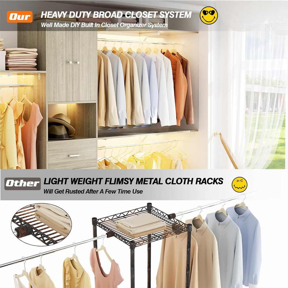 120 Inches Closet System With Doors, 10FT Walk In Closet Organizer with 3 She...