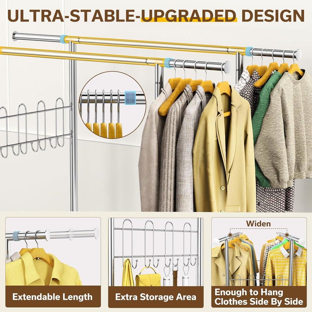 100% Stainless Steel Heavy Duty Clothes Rack Load 960LBS, Double Rod Clothing...